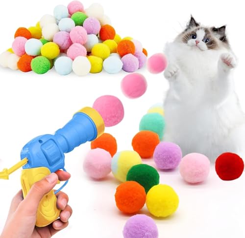 HTRTRR Katzen Spielzeug Ball 50 pcs,Weicher Katzen Ball, Plüsch kätzchen pom pom Spielzeug Ball Pistole, Plüsch interaktives katzenspielzeug Spielzeug Ball, interaktives Katzenspielzeug von HTRTRR