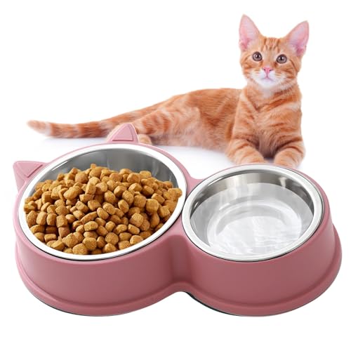 HTRTRR Katzennapf-Set aus Edelstahl, rutschfeste Katzennäpfe, Fressnäpfe für Katzen und Welpen, rutschfeste Futterstation, erhältlich in grün, blau, rosa (rosa) von HTRTRR