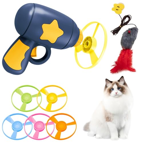 HTRTRR Katzenspielzeug Katze Spielzeug Set – Interaktiver Launcher mit 5 Bunte Propeller – Intelligenzspielzeug für Katzen, Indoor & Outdoor, Selbstbeschäftigung für Katzenjagd (Blau) von HTRTRR