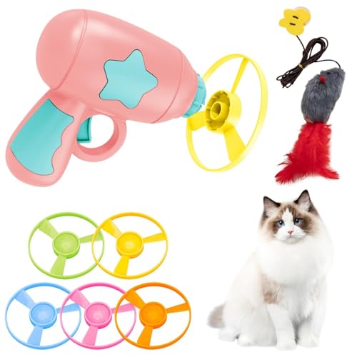 HTRTRR Katzenspielzeug Katze Spielzeug Set – Interaktiver Launcher mit 5 Bunte Propeller – Intelligenzspielzeug für Katzen, Indoor & Outdoor, Selbstbeschäftigung für Katzenjagd (Rosa) von HTRTRR