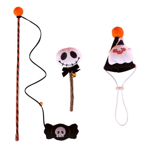 HUAJINGKEJI Halloween Kegel Hut für Katze Kauspielzeug Lustige Angelrute Lustige Übung Teaser Stick Spielzeug für Katzen von HUAJINGKEJI