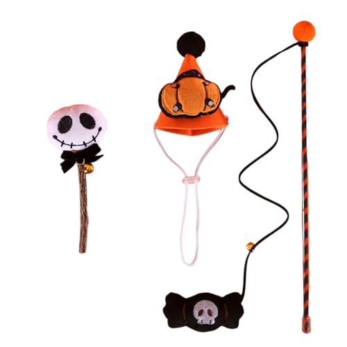 HUAJINGKEJI Halloween Kegel Hut für Katze Kauspielzeug Lustige Angelrute Lustige Übung Teaser Stick Spielzeug für Katzen von HUAJINGKEJI