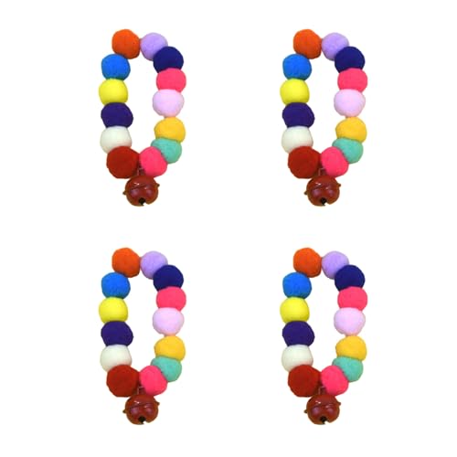 HUAJINGKEJI Weiche Haustier-Halsbänder mit bunten Pompons, Glocken, verstellbar, Katzenhalsband-Set für Festival, Urlaub, Party, Katzenschmuck, 4 Stück von HUAJINGKEJI