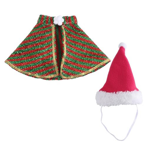 HUAJINGKEJI Weihnachtliches Hundekostüm, Umhang und Mütze, Set für Haustiere, Katzen, Hunde, Festival, Verkleidungen, Hunde-Party-Outfit, Cosplay-Zubehör von HUAJINGKEJI