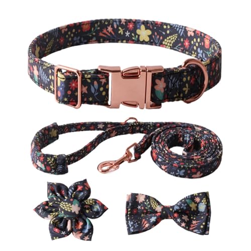 HUANGGG Hundehalsband + Leine + Krawatte, verziert mit Blumenschleife, geeignet für alle Haustierbesitzer, die Mode und Haltbarkeit suchen von HUANGGG