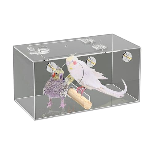 HUANGGG Vogelkäfig montierte Vogelzuchtbox für Papageien, spritzfreie Futterbox mit Sitzstangen für kleine Vögel, transparente Badewanne von HUANGGG