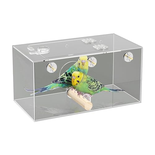 HUANGGG Vogelkäfig montierte Vogelzuchtbox für Papageien, spritzfreie Futterbox mit Sitzstangen für kleine Vögel, transparente Badewanne von HUANGGG