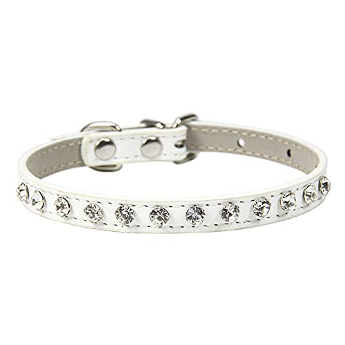 12 Farben Bling Strass PU Lederhalsband für Hund Katze Haustierzubehör Crystal Diamond Hundehalsband und Leine für kleine Hunde,Weiß,S von NC