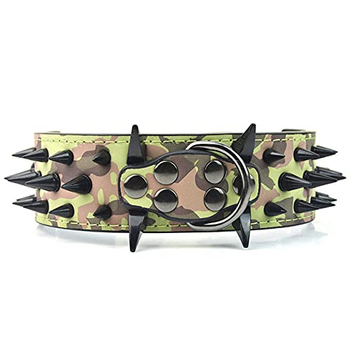 2" Breite Spike Nietenhalsbänder 4 Größen 7 Farben Starkes Leder Große Große Hundehalsbänder,camo,L von HUANSUN