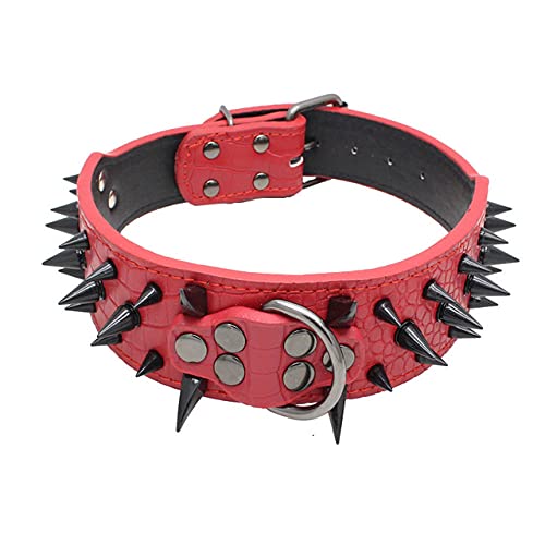 2" Breite Spike Nietenhalsbänder 4 Größen 7 Farben Starkes Leder Große Große Hundehalsbänder,rot,xs von HUANSUN