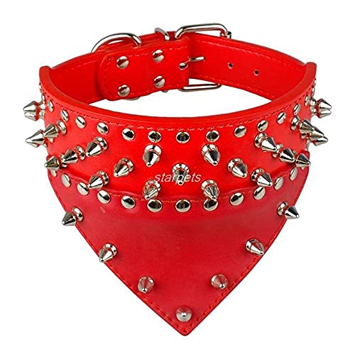 2" Breites Hundehalsband für Hunde aus Leder mit Spikes Nietenhalsband für Hunde, Halstuch, geeignet für mittelgroße Hunde,Rot,S von NC