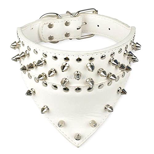 2" Breites Hundehalsband für Hunde aus Leder mit Spikes Nietenhalsband für Hunde, Halstuch, geeignet für mittelgroße Hunde,Weiß,S von HUANSUN