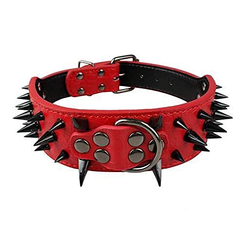 2" Breites scharfes, nietenbesetztes Leder-Hundehalsband Großes Hundehalsband verstellbar für mittelgroße Hunde SML XL,Rot-Schwarz-Spike,S von NC