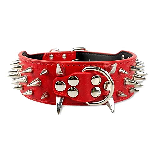 2 Zoll breites Hundehalsband mit Spikes Nietenleder Hundehalsbänder für mittelgroße Haustiere S-XL,rot,L von HUANSUN