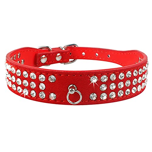 3 Reihen Bling Diamond Strass Wildleder Hundehalsbänder für kleine mittelgroße Hunde XS SML 4 Farben,rot,M von HUANSUN