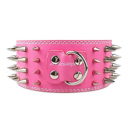 3 Zoll breite Spikes Nieten Leder Hundehalsband für große Rassen ML XL Größen,Rose,M von HUANSUN