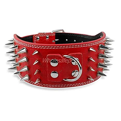 3 Zoll breites, mit Spikes besetztes Hundehalsband aus Leder für große Rassen ML XL-Größen, rot, XL von HUANSUN