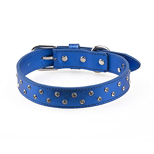 4 Farben Diamanten Hundehalsband aus weichem Leder mit zweireihigen Strass Bling Hundehalsbänder für kleine und große Hunde,Blau,L von HUANSUN