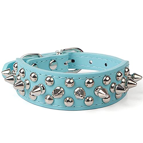 9 Farben 2,5 cm Breite PU Leder Haustierhalsband Runde Spikes Nietenbesetzte Hundehalsbänder für kleine mittelgroße Hunde XS/S/M/L,Blau,xs von HUANSUN