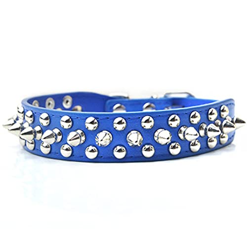 9 Farben 2,5 cm Breite PU Leder Hundehalsband Runde Spikes Nietenbesetzte Hundehalsbänder für kleine mittelgroße Hunde XS/S/M/L,Marineblau,xs von HUANSUN