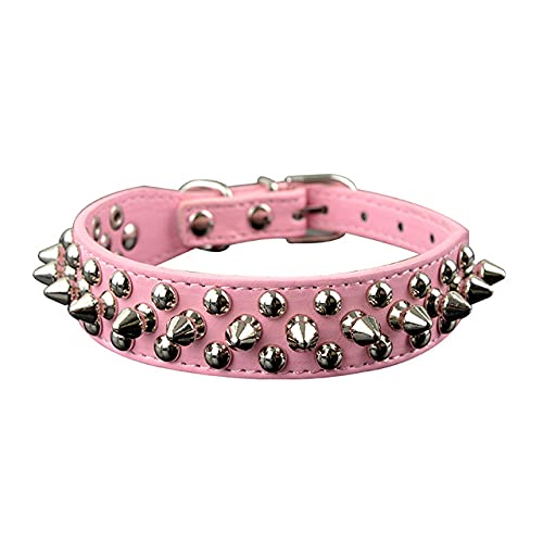 9 Farben 2,5 cm Breite PU Leder Hundehalsband Runde Spikes Nietenbesetzte Hundehalsbänder für kleine mittelgroße Hunde XS/S/M/L,Rosa,S von HUANSUN