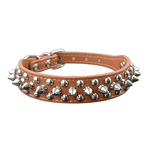 9 Farben 2,5 cm Breite PU Leder Hundehalsband Runde Spikes Nietenbesetzte Hundehalsbänder für kleine mittelgroße Hunde XS/S/M/L,braun,xs von HUANSUN