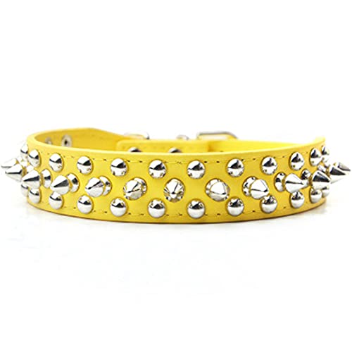 9 Farben 2,5 cm Breite PU Leder Hundehalsband Runde Spikes Nietenbesetzte Hundehalsbänder für kleine mittelgroße Hunde XS/S/M/L,gelb,xs von HUANSUN