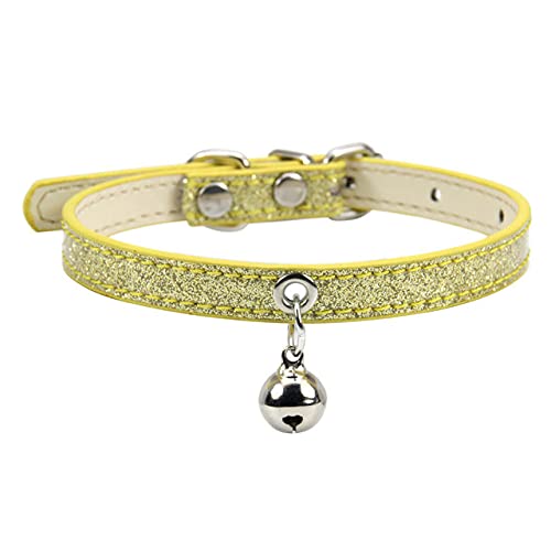 9 Farben Bling Leder Katzenhalsband mit Glocke Sicherheit Welpen Kätzchen Halsband Halsbänder für Katzenzubehör Haustierprodukt,Gold Katzenhalsband,M von HUANSUN