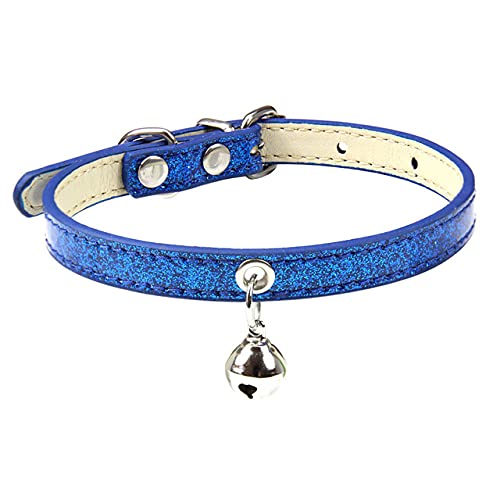 9 Farben Bling Leder Katzenhalsband mit Glocke Sicherheits-Welpen-Kätzchen-Halsband-Halsbänder für Katzenzubehör Haustierprodukt,Blaues Katzenhalsband,xs von HUANSUN