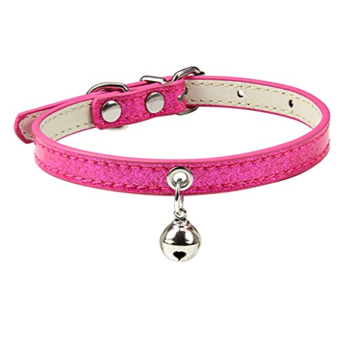 9 Farben Bling Leder Katzenhalsband mit Glocke Sicherheits-Welpen-Kätzchen-Halsband-Halsbänder für Katzenzubehör Haustierprodukt,Rosa Katzenhalsband,S von HUANSUN