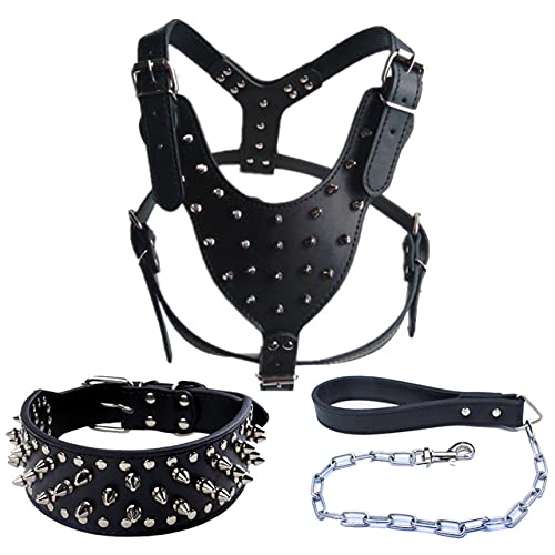 Beschlagenes Leder-Geschenkhalsband-Geschirr-Leine-Set mit Spikes für Haustier-Haushaltszubehör-Werkzeug für den Innen- und Außenbereich,XS von HUANSUN