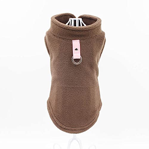 Blank Dog Weste Weiche Fleece-Kleidung für kleine Hunde Solid Candy Color Hunde-T-Shirt mit Hundegeschirr Leine D-Ring-Mantel,Kaffee,S von HUANSUN