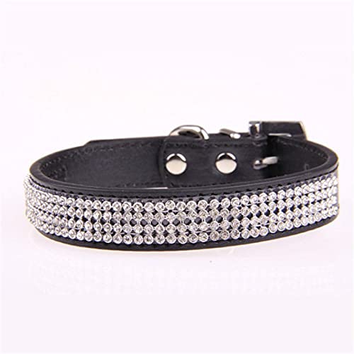 Bling Hundehalsband Strass PU Leder Kristall Diamant Welpen Katzenhalsband Haustierhalsbänder Haustierbedarf Hundezubehör,Schwarz,S von NC