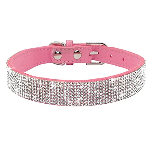 HUANSUN Bling Strass Hund Katzenhalsbänder Leder Haustier Welpen Kätzchen Halsband Walk Leine Leine für kleine mittelgroße Hunde Katzen,Rosa,xs von HUANSUN