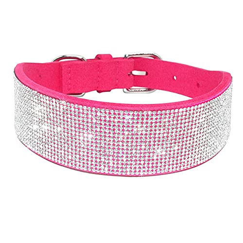 Bling Strass Hund Katzenhalsbänder Leder Haustier Welpen Kätzchen Halsband Walk Leine Leine für kleine mittelgroße Hunde Katzen,Rose Breit,XXL von HUANSUN