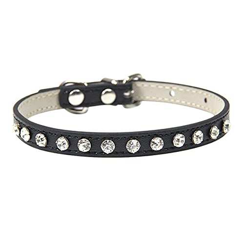 Bling Strass Lederhalsband für Hund Katze Haustierzubehör Kristall Diamant Hundehalsband für kleine Hunde Katze,Schwarz,S von HUANSUN