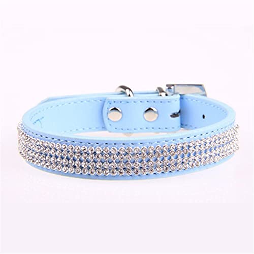 Bling Strass PU Leder Kristall Diamant Welpenhalsband Haustier Hundehalsbänder Haustierbedarf Hundezubehör,Blau,M von NC