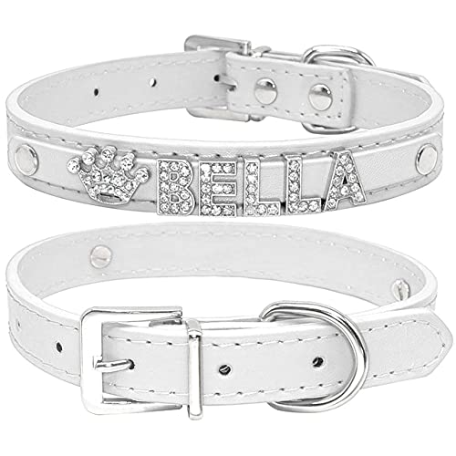 Bling Strass Welpen Hundehalsbänder Personalisierte kleine Hunde Chihuahua Halsband Halskette Charms Haustierzubehör,Weiß,S von HUANSUN