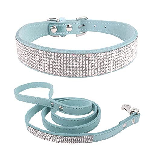 Bling Strass verstellbares Hundehalsband Leine Set Glänzendes weiches Wildleder kleine mittelgroße Hunde Haustier Welpen,10,xs von HUANSUN