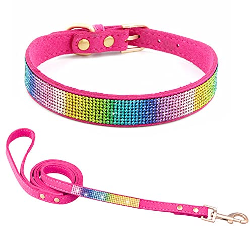 Bling Strass verstellbares Hundehalsband Leine Set Glänzendes weiches Wildleder kleine mittelgroße Hunde Haustier Welpen,8,xs von HUANSUN