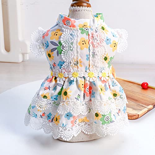 Blumenspitze Hund Prinzessin Kleider für kleine Hunde Sommer Sweet Puppy Cat Rock Kleid Neue Haustierkleidung,Weiß,S von HUANSUN