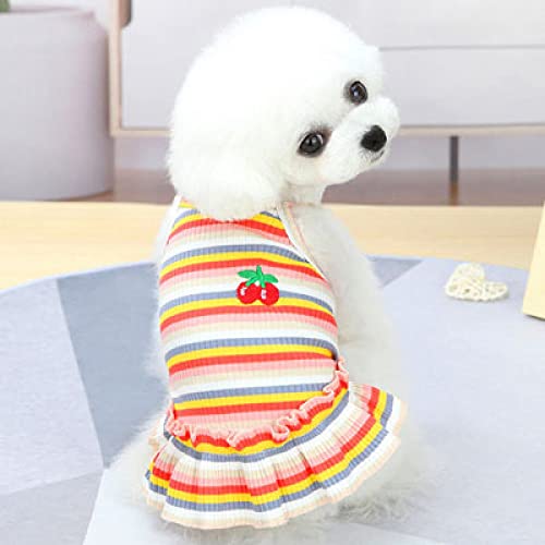 Bunte Streifen Prinzessin Kleid Flying Sleeve Cat Sweatshirt Ärmellos Strickpullover Rock Für Mädchen Kleine Hunde Kleidung Sommer,Orange dress4,S von HUANSUN