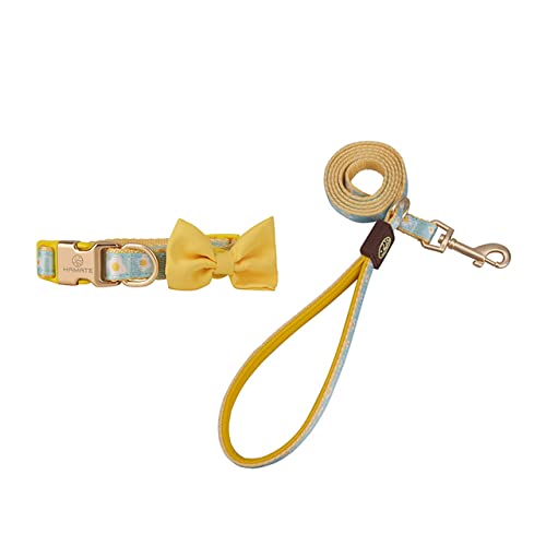 Chihuahua Accessoires Luxus Leine und Halsband Set mit Fliege Halskette Brust Small Medium Harness Dog Pectoral für Hunde zu Fuß,Halsband Set,Gelb,M von HUANSUN