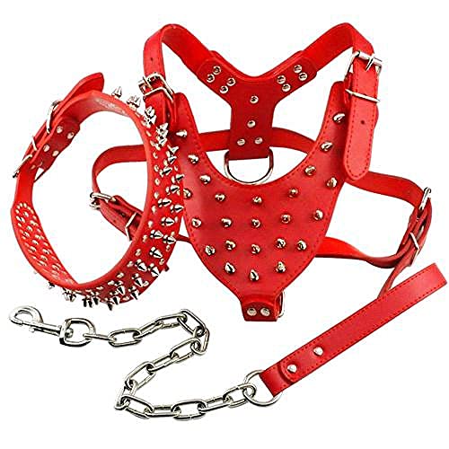 Cooles Hundegeschirr mit Nieten aus Leder mit Nieten und Nieten für mittelgroße Hunde, rot, XL von NC