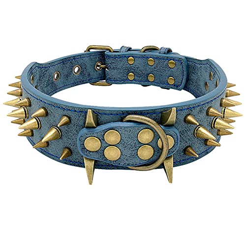 Cooles Hundehalsband mit Spikes besetztes Leder Hundehalsband für mittelgroße Hunde,Blau,XL von NC