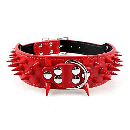Cooles Hundehalsband mit Spikes besetztes Leder Hundehalsband für mittelgroße Hunde,Rot Red Spike,S von NC