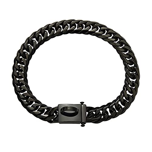 Edelstahl Hundehalsband Heimtierbedarf Firmenzubehör Haustier Hundekette für mittelgroße Hunde Gold Solide Kette,Schwarz,24inch von HUANSUN