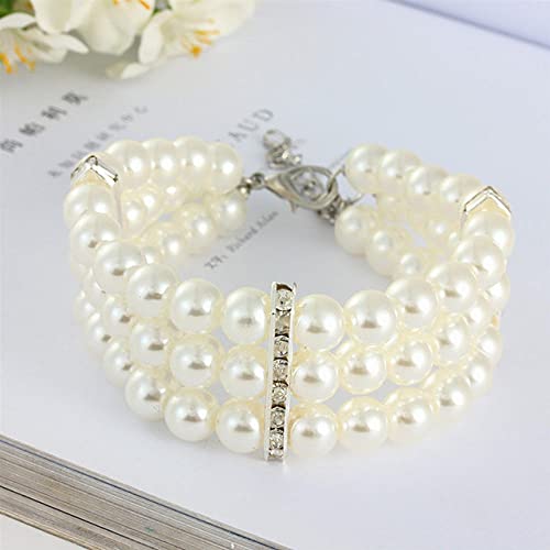 Elegante Kristall Hundehalsband Halskette Choker Stil Strass Perle Luxus Haustier Hundezubehör Halsketten für Hund,Mit elastischem Weiß,L von HUANSUN