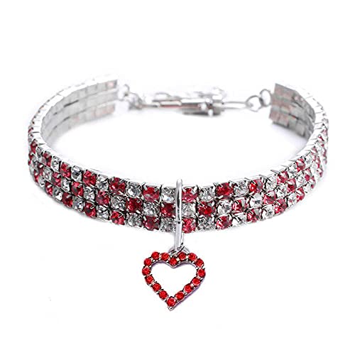 Exquisite Bling Crystal Hundehalsband Herzform Diamant Puppy Pet Shiny Full Strass Halskette Halsbänder für Haushunde,Rot,S von HUANSUN