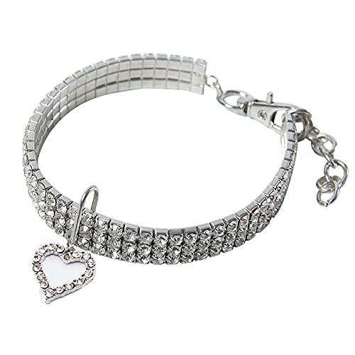 Exquisite Bling Crystal Hundehalsband Herzform Diamant Puppy Pet Shiny Full Strass Halskette Kragenhalsbänder für Haushunde,Weiß,M von HUANSUN